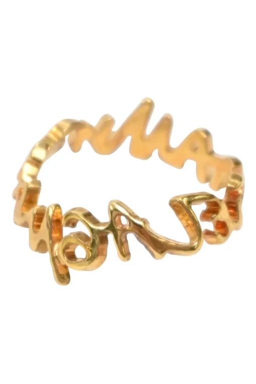 Gold-tone metallic script ring