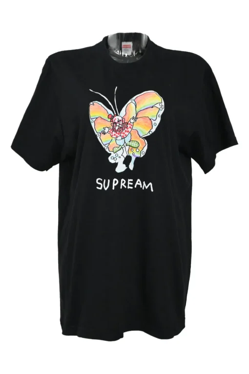 Gonz Ramm black screen-printed cotton crewneck T-shirt featuring Gonz Butterfly artwork by Mark Gonzales