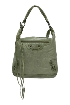 Green aged leather The Day tassel hobo shoulder bag