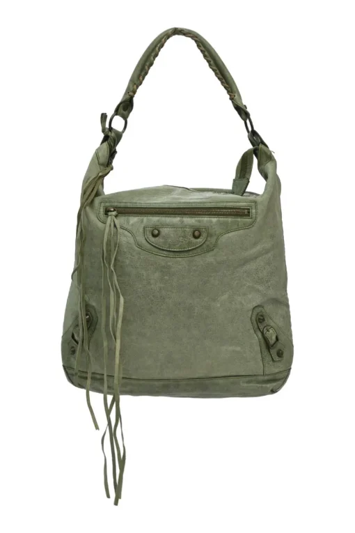 Green aged leather The Day tassel hobo shoulder bag