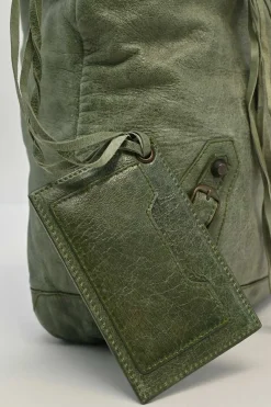 Green aged leather The Day tassel hobo shoulder bag