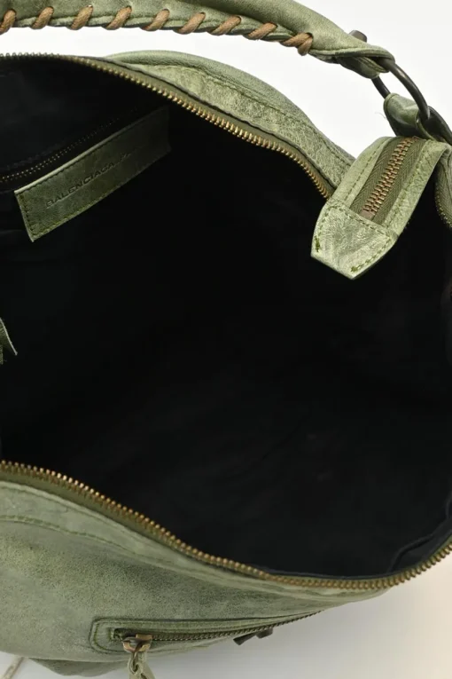 Green aged leather The Day tassel hobo shoulder bag