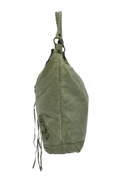Green aged leather The Day tassel hobo shoulder bag