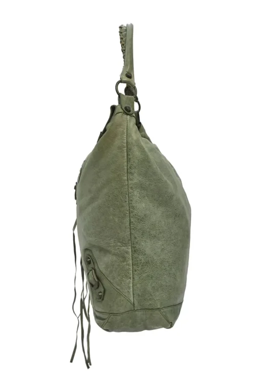 Green aged leather The Day tassel hobo shoulder bag