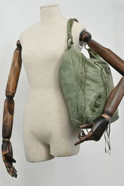 Green aged leather The Day tassel hobo shoulder bag
