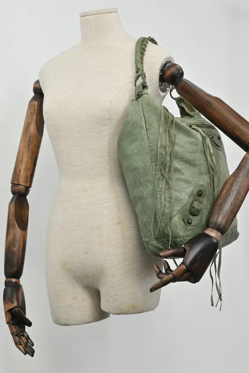 Green aged leather The Day tassel hobo shoulder bag