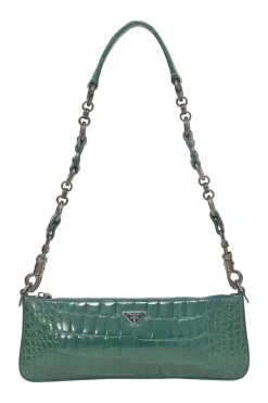 Green alligator skin chain shoulder strap