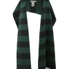 Green and black rabbit hair-wool blend buffalo check fringe scarf