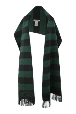 Green and black rabbit hair-wool blend buffalo check fringe scarf