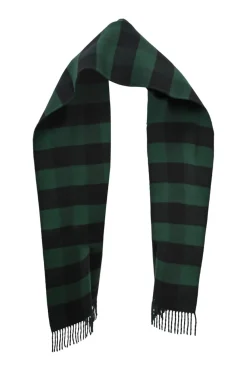 Green and black rabbit hair-wool blend buffalo check fringe scarf