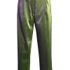 Green and purple iridescent viscose-blend pull-on high-rise tapered leg tailored trousers with extended tab closure