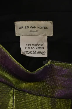 Green and purple iridescent viscose-blend pull-on high-rise tapered leg tailored trousers with extended tab closure