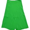 Green bias-cut viscose paneled satin jacquard Lynn A-line midi slit skirt