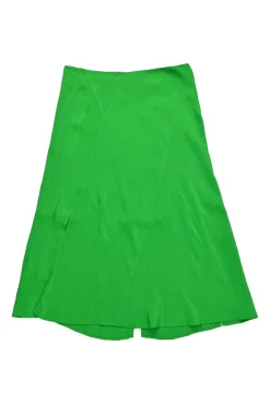 Green bias-cut viscose paneled satin jacquard Lynn A-line midi slit skirt