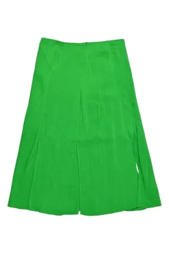 Green bias-cut viscose paneled satin jacquard Lynn A-line midi slit skirt
