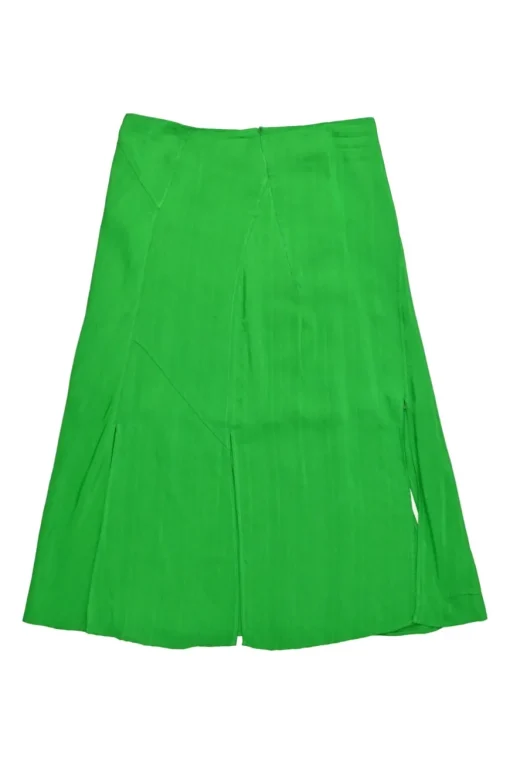 Green bias-cut viscose paneled satin jacquard Lynn A-line midi slit skirt