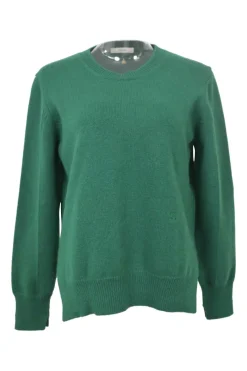 Green cashmere jersey knit crewneck pullover sweater