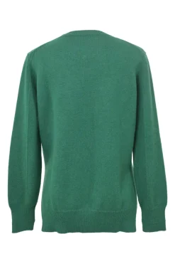Green cashmere jersey knit crewneck pullover sweater