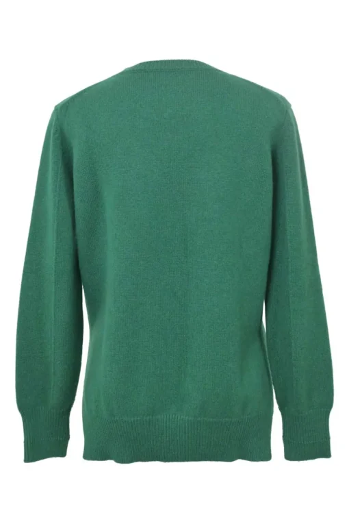 Green cashmere jersey knit crewneck pullover sweater