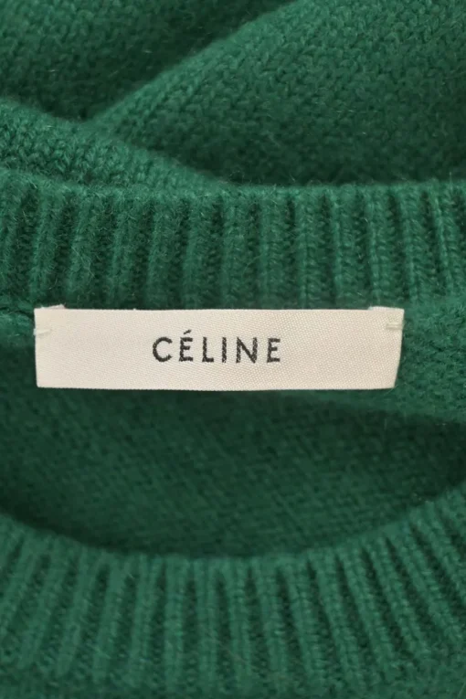 Green cashmere jersey knit crewneck pullover sweater