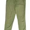 Green cotton pull-on high-rise straight leg cargo pants with paperbag waistband