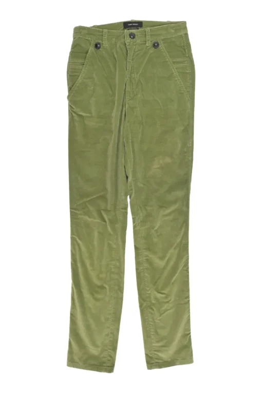 Green cotton velveteen pull-on high-rise skinny pants