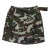 Green cotton-blend camouflage print crystal-embellished belted mini skirt with beaded logo patch