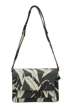 Green leaf print Saffiano leather Trunk flap shoulder bag