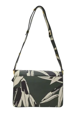 Green leaf print Saffiano leather Trunk flap shoulder bag