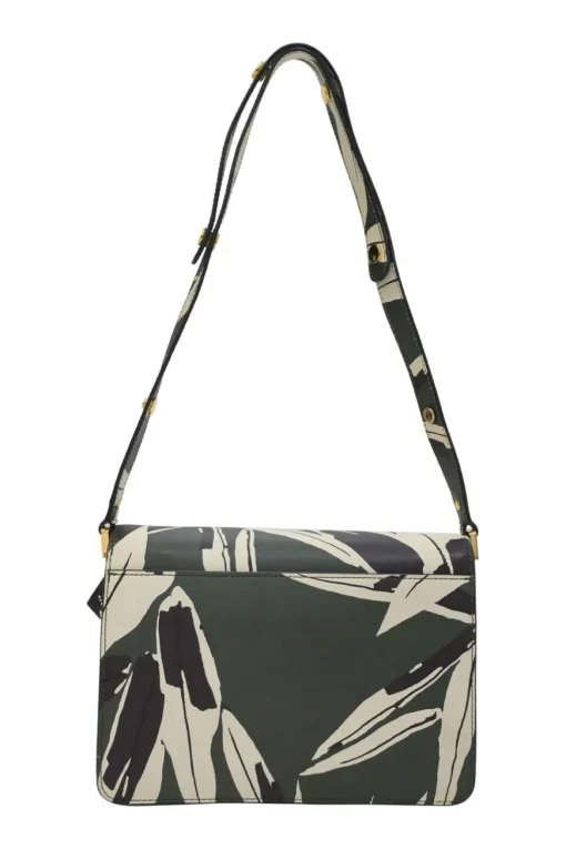 Green leaf print Saffiano leather Trunk flap shoulder bag