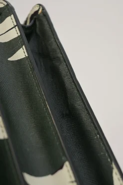 Green leaf print Saffiano leather Trunk flap shoulder bag
