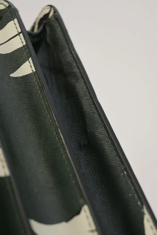 Green leaf print Saffiano leather Trunk flap shoulder bag