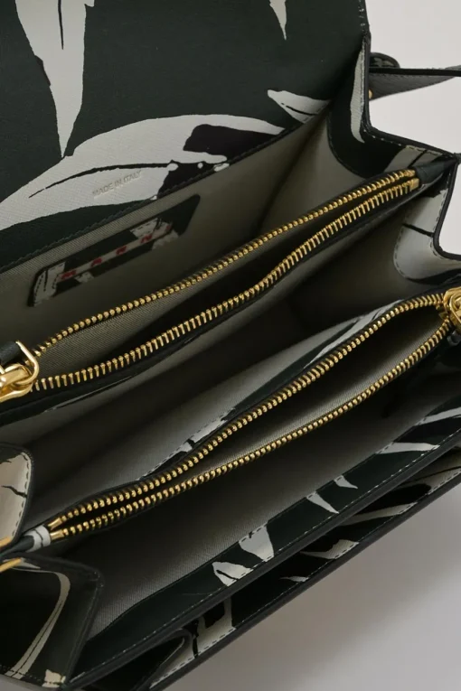 Green leaf print Saffiano leather Trunk flap shoulder bag
