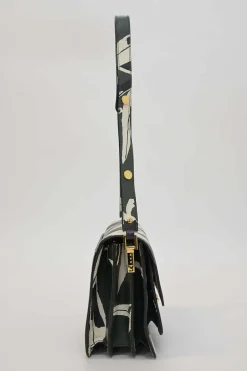 Green leaf print Saffiano leather Trunk flap shoulder bag