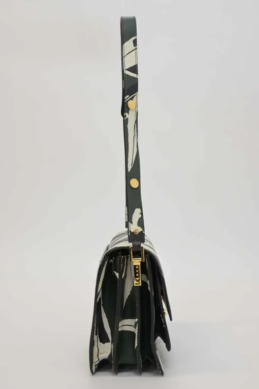 Green leaf print Saffiano leather Trunk flap shoulder bag