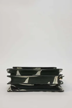 Green leaf print Saffiano leather Trunk flap shoulder bag