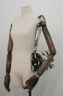Green leaf print Saffiano leather Trunk flap shoulder bag
