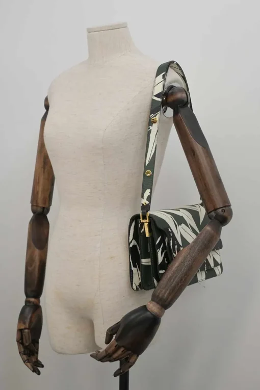 Green leaf print Saffiano leather Trunk flap shoulder bag