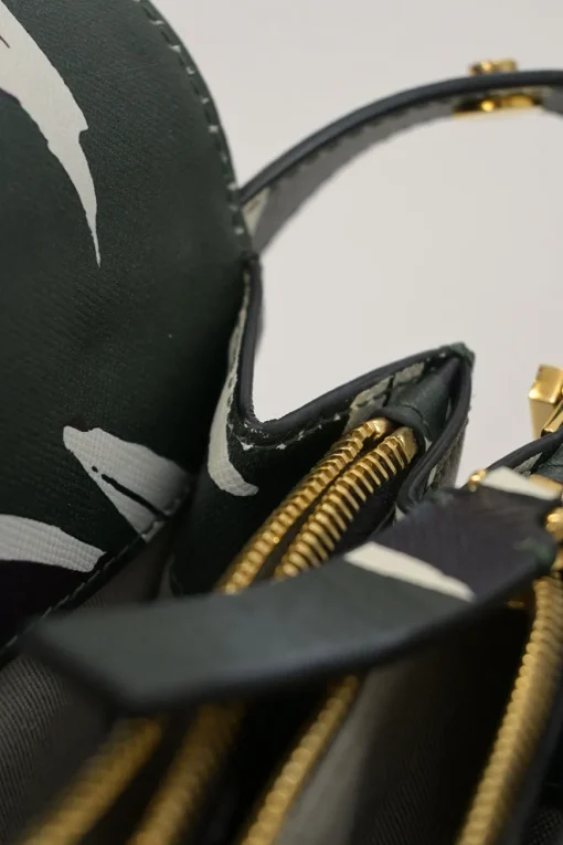 Green leaf print Saffiano leather Trunk flap shoulder bag