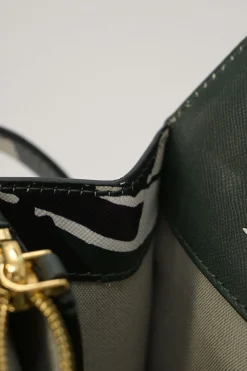 Green leaf print Saffiano leather Trunk flap shoulder bag
