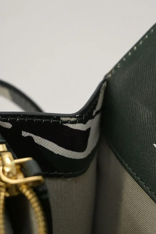 Green leaf print Saffiano leather Trunk flap shoulder bag
