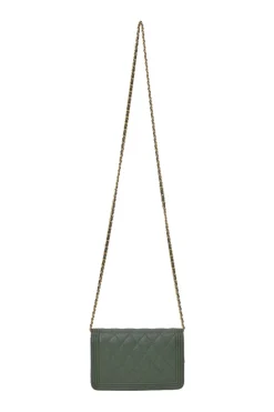 Green matelassé caviar goatskin Boy wallet on chain with gold-finish metallic hardware