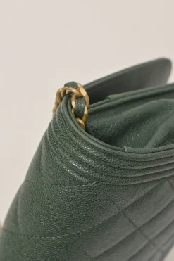 Green matelassé caviar goatskin Boy wallet on chain with gold-finish metallic hardware
