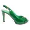 Green metallic leather criss-cross peep-toe slingback platform pumps with adjustable buckle ankle straps