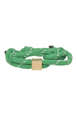 Green nylon and cord rope bracelet with gold-finish metallic logo plaque