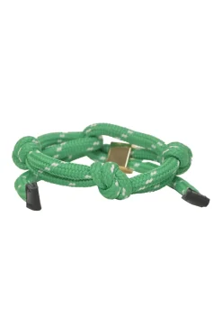 Green nylon and cord rope bracelet with gold-finish metallic logo plaque