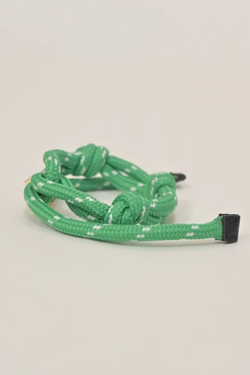 Green nylon and cord rope bracelet with gold-finish metallic logo plaque