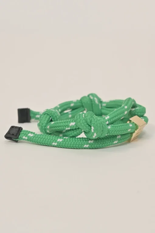 Green nylon and cord rope bracelet with gold-finish metallic logo plaque