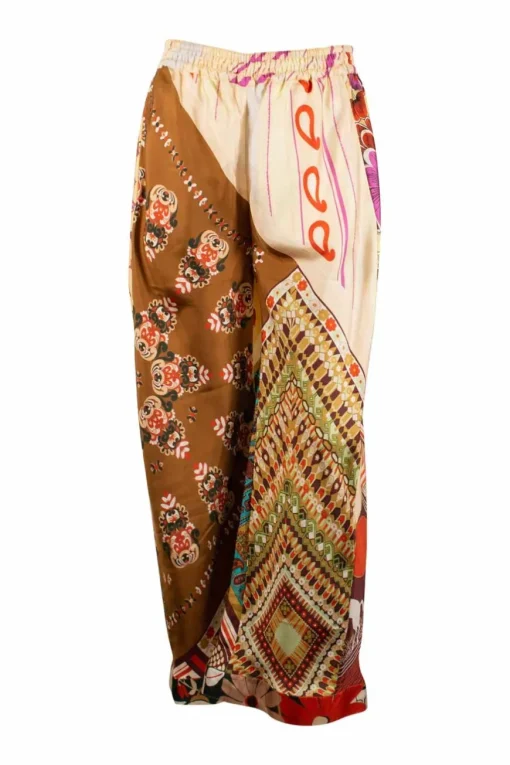Green patterned wide leg pants