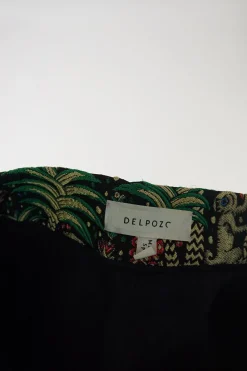 Green polyester palm and monkey metallic jacquard pull-on high-rise shorts with darted waistband